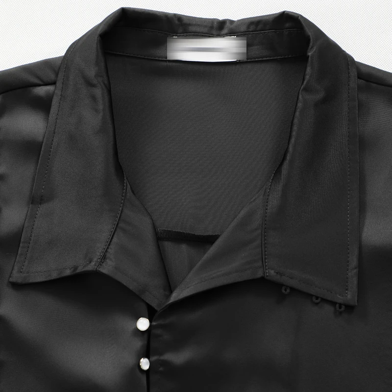 Оригиналната есенна риза с дълги ръкави, мъжка черна риза, ретро нова сатен мъжка риза с дълъг ръкав в китайски стил