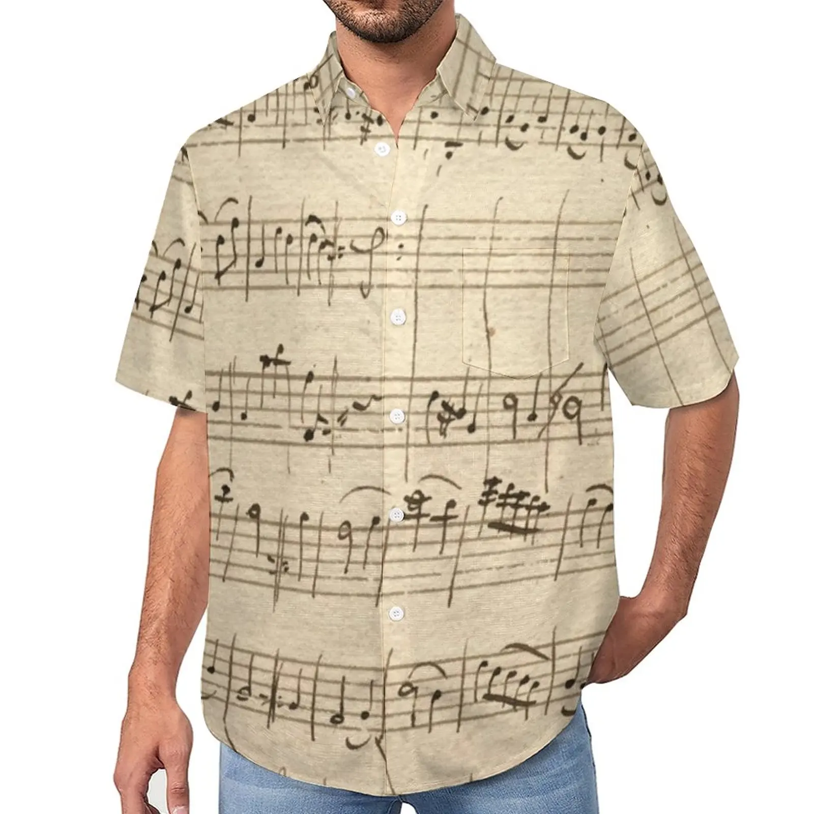 Музикалното Ежедневни Риза Note Song Плажната Свободна Риза Хавай Реколта Блузи С Къс Ръкав За Поръчка На Дрехи Голям Размер