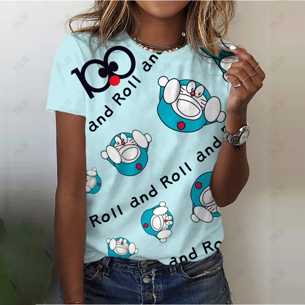 Облекло с аниме Котка, Женска лятна тениска с къси ръкави и забавен модел от картун котка, ежедневни потници, дамски тениски