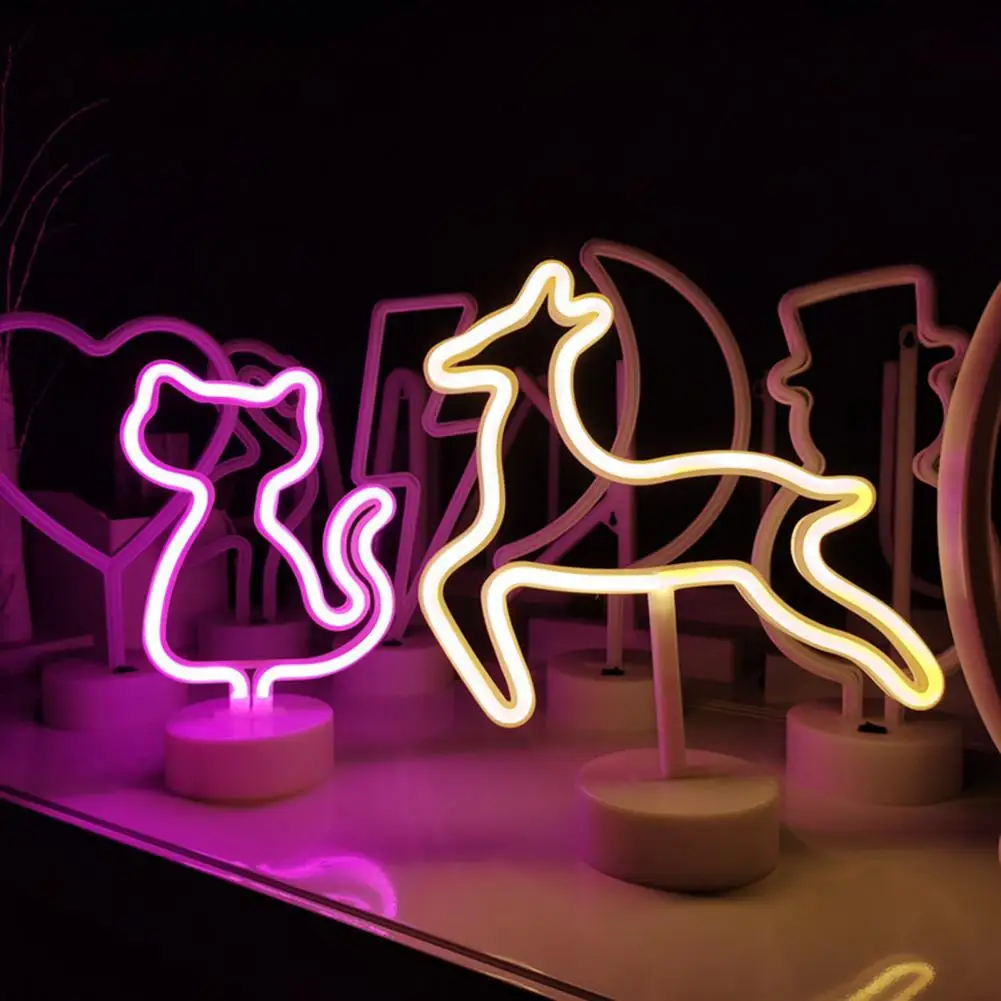 Неонова реклама с осветление във формата на Елен, неяркий led декор за парти под формата на Котка Елен, захранван от USB /батерии, Опит 3 години продавача