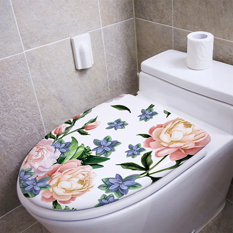 Цветя и пеперуди за баня, Капак за тоалетна, Етикети, стикери от PVC, Подвижни самоклеящийся декор за тоалетна