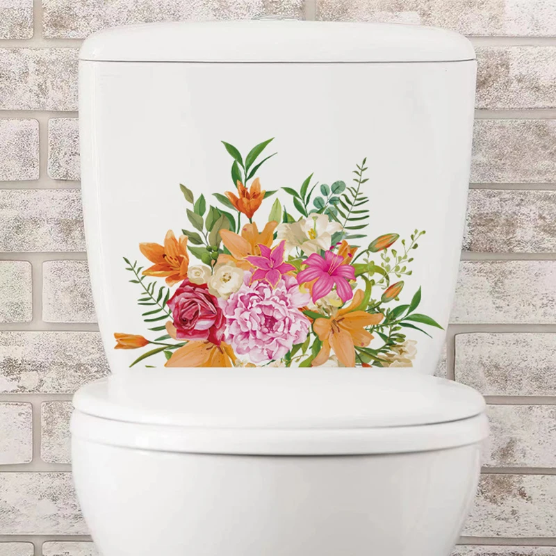 Цветя и пеперуди за баня, Капак за тоалетна, Етикети, стикери от PVC, Подвижни самоклеящийся декор за тоалетна