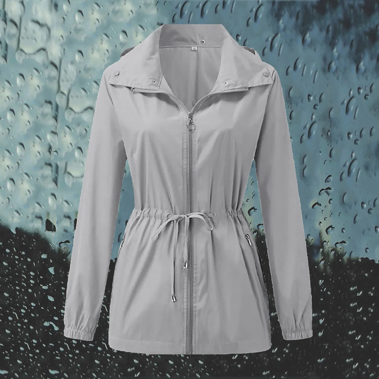 Дамски модни улични тренчи с качулка с цип, ветроупорен тренчи, ежедневни непромокаеми дождевики с завязками, Катерене женски