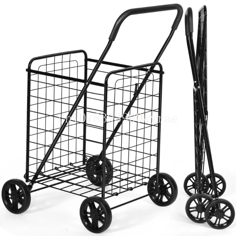 Универсална количка, преносима черна преносима кошница за пазаруване, Сгъваема кошница за пазаруване в пералнята, за пътуване