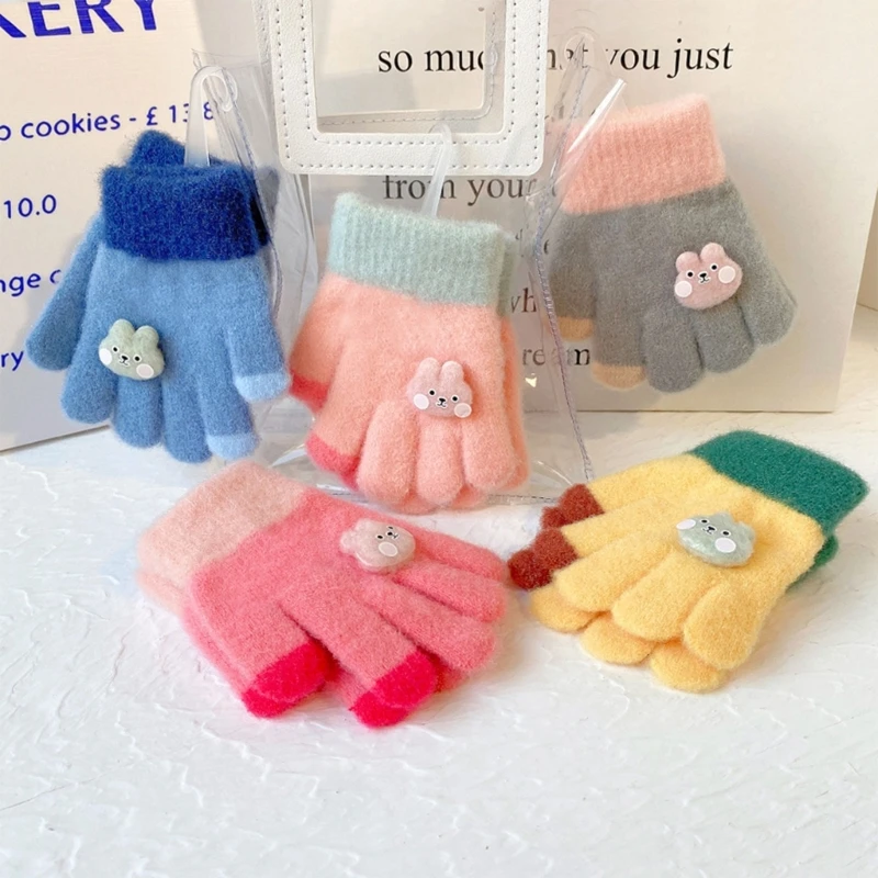Корейската версия на детски топли ръкавици в контрастен цвят за зимата, студените Сгъстено бебешки ръкавици с пълни пръсти, за момчета и момичета A2UB