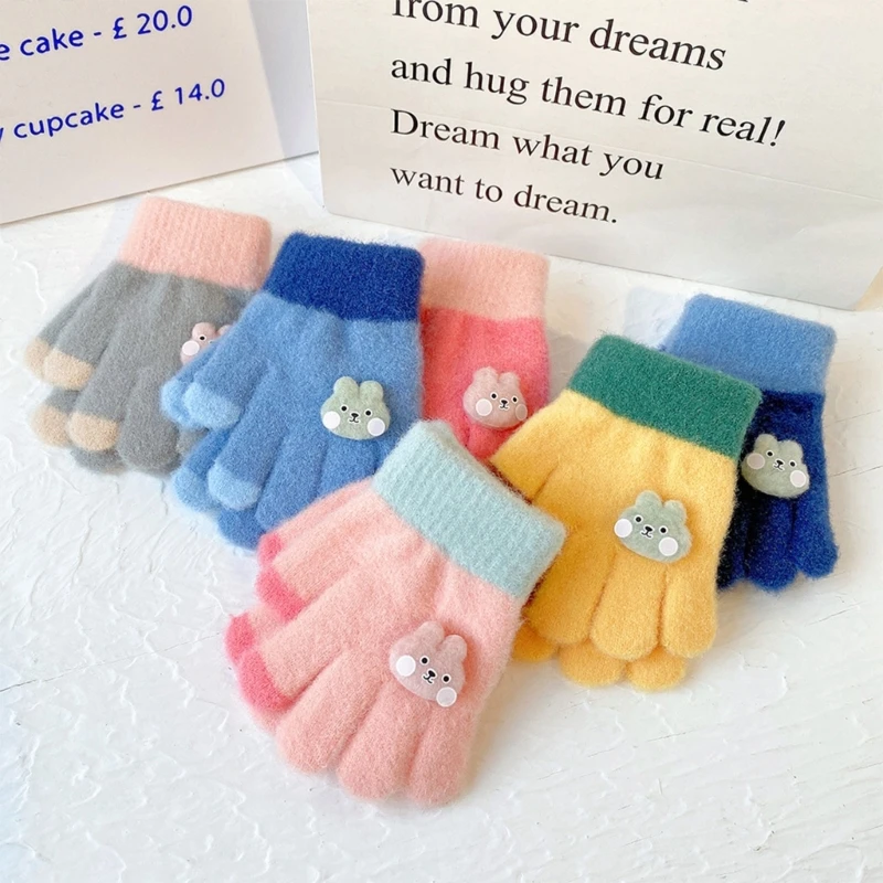 Корейската версия на детски топли ръкавици в контрастен цвят за зимата, студените Сгъстено бебешки ръкавици с пълни пръсти, за момчета и момичета A2UB