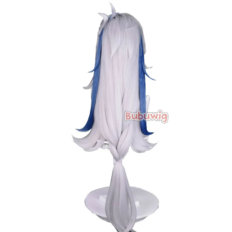 Изкуствени перуки за Cosplay Bubuwig Fontaine Neuvillette от синтетични косми Genshin Impact Дължина 100 см, сив, смесени със сини, сплетен Перука, Огнеупорни