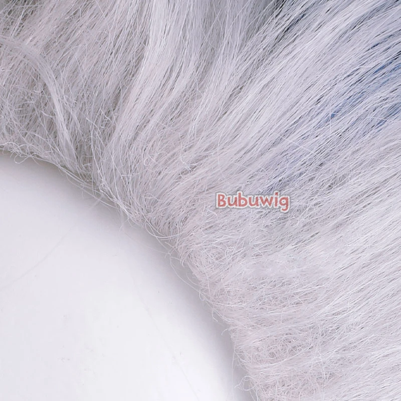 Изкуствени перуки за Cosplay Bubuwig Fontaine Neuvillette от синтетични косми Genshin Impact Дължина 100 см, сив, смесени със сини, сплетен Перука, Огнеупорни