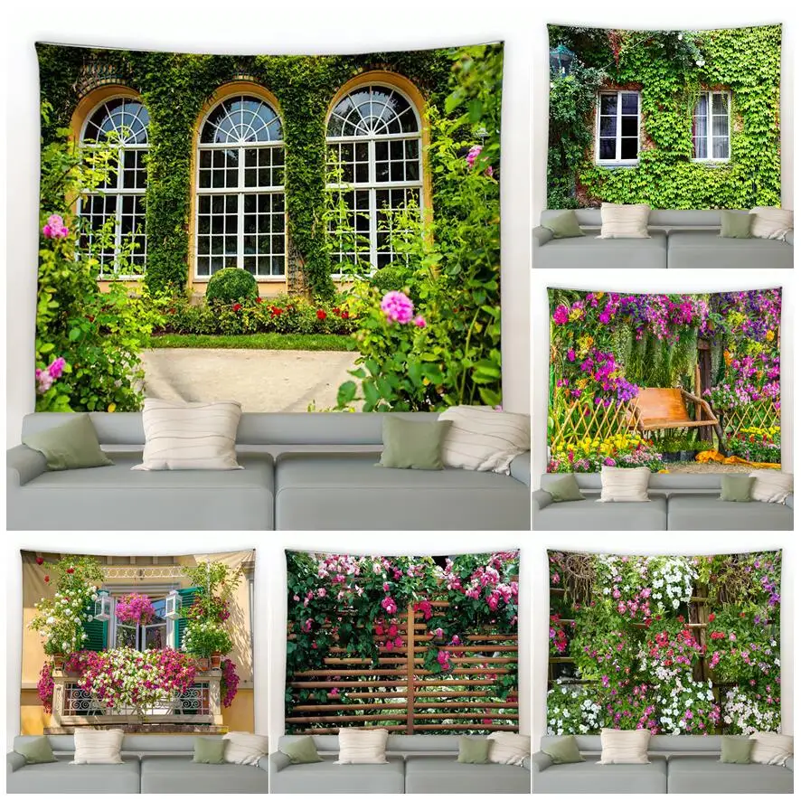 Цветен Гоблен Пролетта ограда Инфинити фон Плат, с монтиран на стената Градински плакат Външен Начало декор Естетика на Гоблен