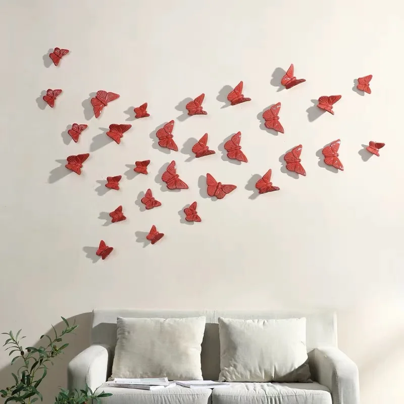 Керамичен стенен фон, Монтиране на украса, Изкуствена Пеперуда Papilionid 3D триизмерна пеперуда, естетичен декор