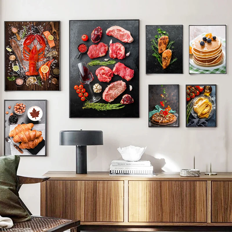 Адаптивни Пилешка Кроасан-грил, Суши, Месо, Пица, Храна Плакат, монтиран на стената арт Принт за кухнята на ресторанта