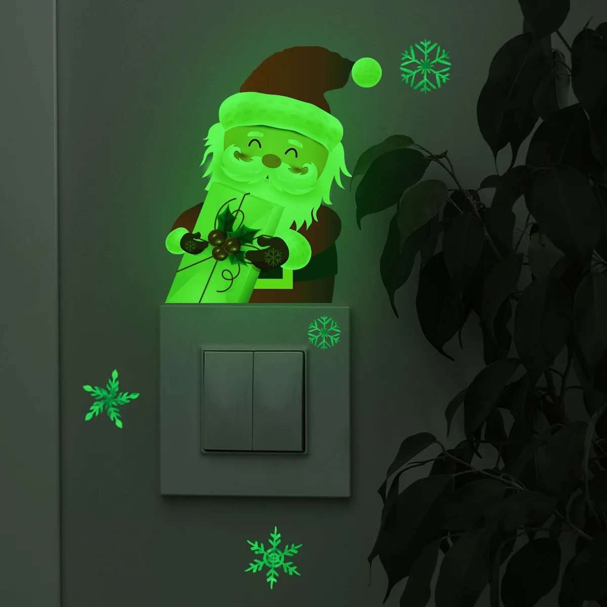 Светещ стикер с Дядо Коледа, Коледна украса, самозалепващи етикети в ключа, Интериор за спални, хол, светещи в тъмното стикери за стена