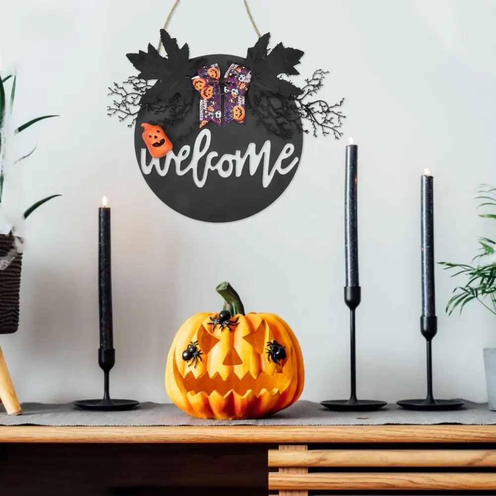 Дървена табела на Хелоуин, Зловеща Тыквенная Венец, Стабилни Дръжки на венци на Хелоуин за украса на дома партита, дървена табела във формата на кленов лист