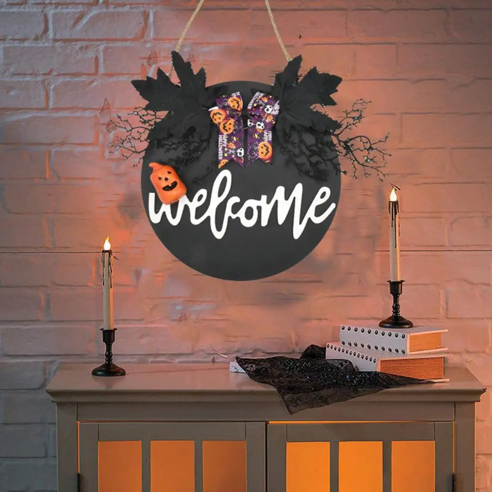 Дървена табела на Хелоуин, Зловеща Тыквенная Венец, Стабилни Дръжки на венци на Хелоуин за украса на дома партита, дървена табела във формата на кленов лист
