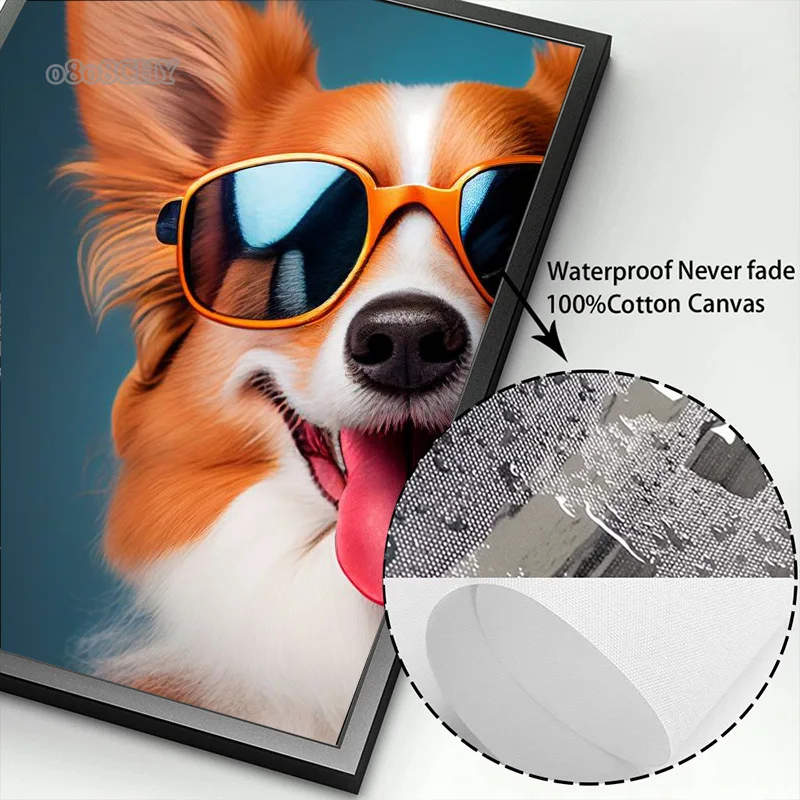 Куче Corgi в слънчеви очила Плакат и щампи Стенопис Неон Куче с очила Поп-арт Платно Картина на Стената художествени картини за дома