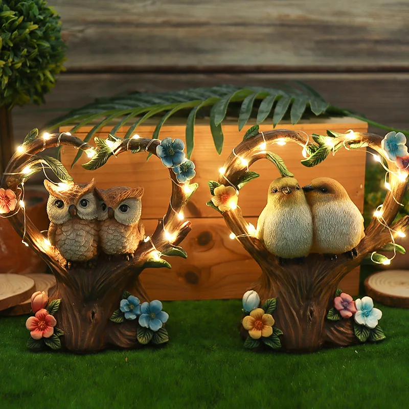 Креативна Градински Смола, Двойка Птичи Сови, украса на слънчева светлина, Подарък ръчна изработка, Озеленяване на вътрешен двор, за Украса на тераси.