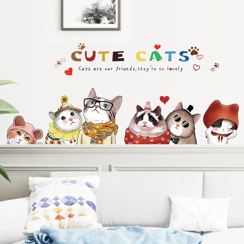 Забавни сладки стикери за стена с големи котки 