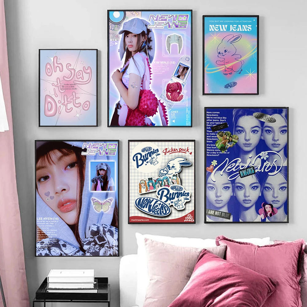 Kpop Girl Group Idol New-Дънки Нов Музикален Албум OMG Корица Плакат със Заек Платно Картина на Стената Художествени Картини Декор на Началната Стая