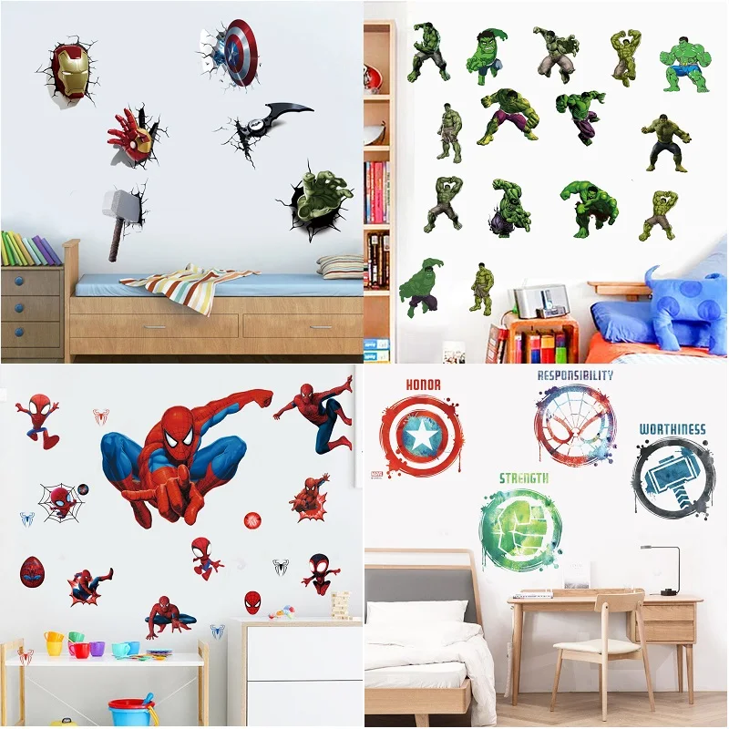 Креативна стикер на стената с Човека-паяк За детска стая, Спалня за малки момчета, Самозалепващи Домашни стенописи, PVC Стикери с халком, Плакат отмъщение
