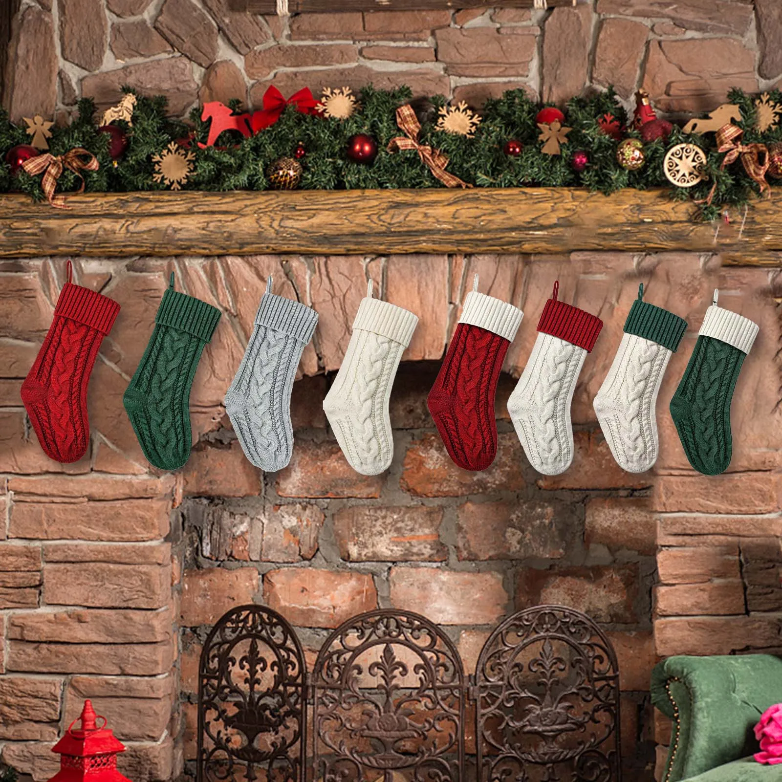 Коледни Възли Чорапи 18 инча Декор, Подарък пакет за фестивала, Камина, Коледна Елха, Висящи Коледен чорап, Красива, Уютна окачване за R