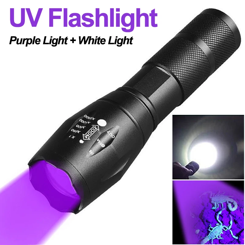 Двойно фенерче, разтегателен Бял ултравиолетово фенерче, лампа с увеличение, откриване на фенерче, лилаво представител, флуоресцентное осветление