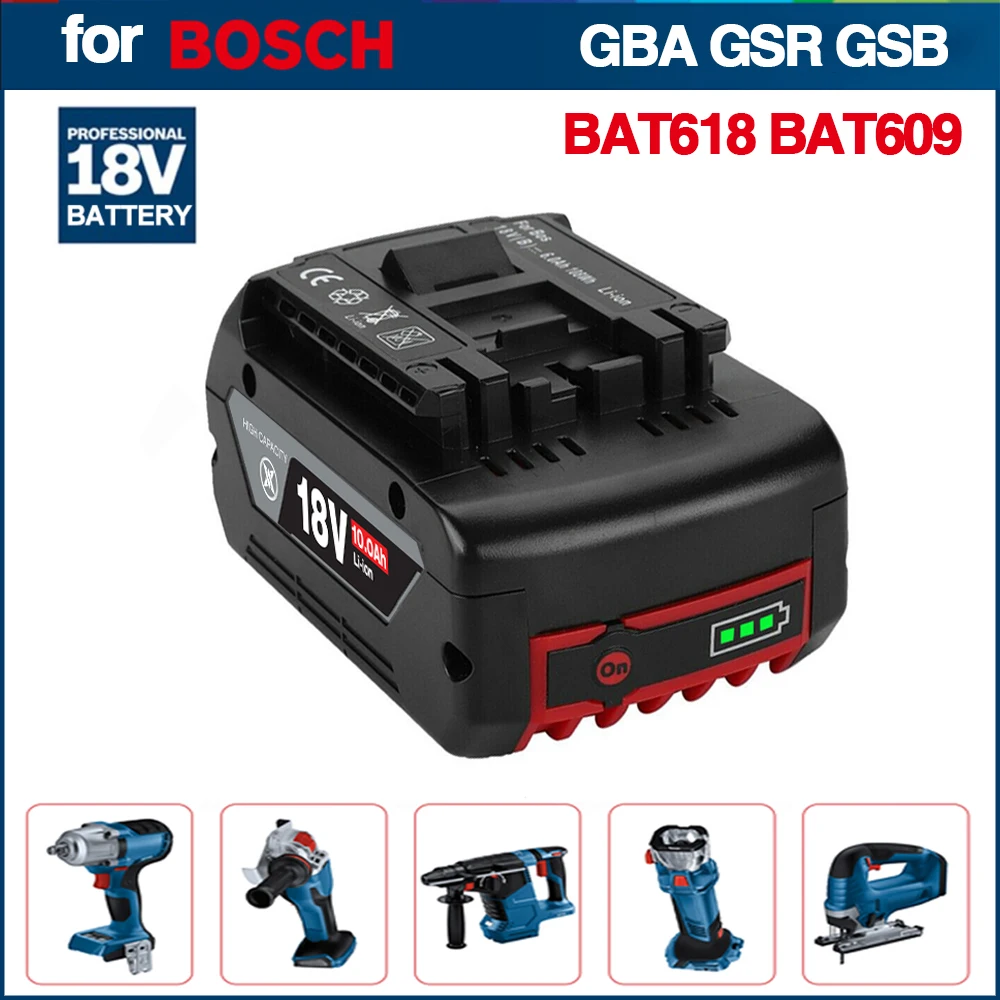 Нова литиево-йонна батерия 18V 10Ah за архивиране на електроинструменти Bosch 18V 10000 ма, Преносима замяна, светлинен индикатор за BAT609