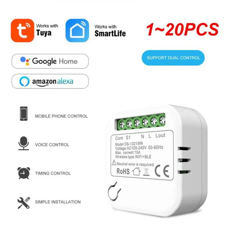1 ~ 20PCS Sasha Mini Smart Wifi Switch Модул САМ Ключа за лампата, Без да Неутрален 2-полосного управление на 220 и 110 В Smart Life App Поддръжка на Алекса