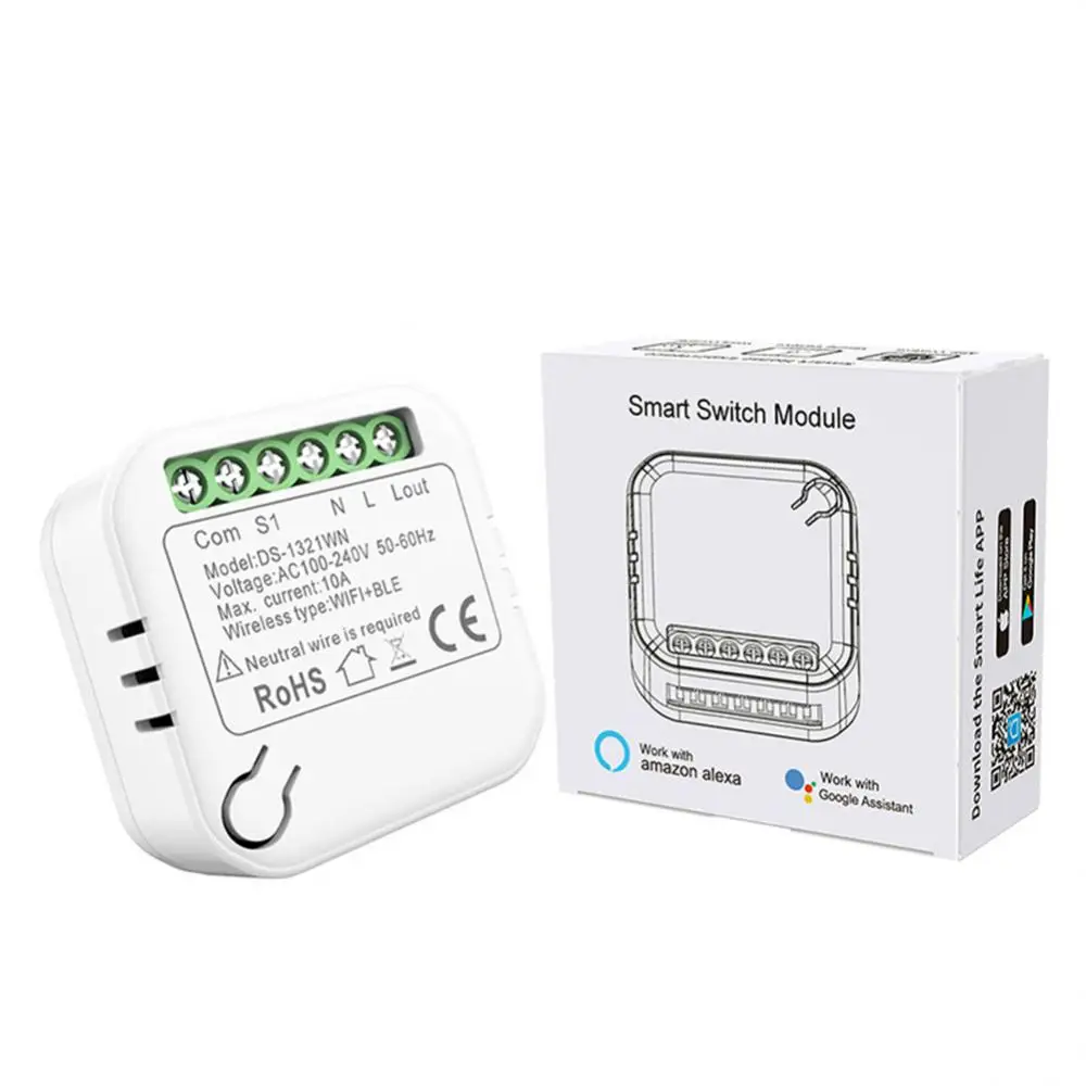1 ~ 20PCS Sasha Mini Smart Wifi Switch Модул САМ Ключа за лампата, Без да Неутрален 2-полосного управление на 220 и 110 В Smart Life App Поддръжка на Алекса