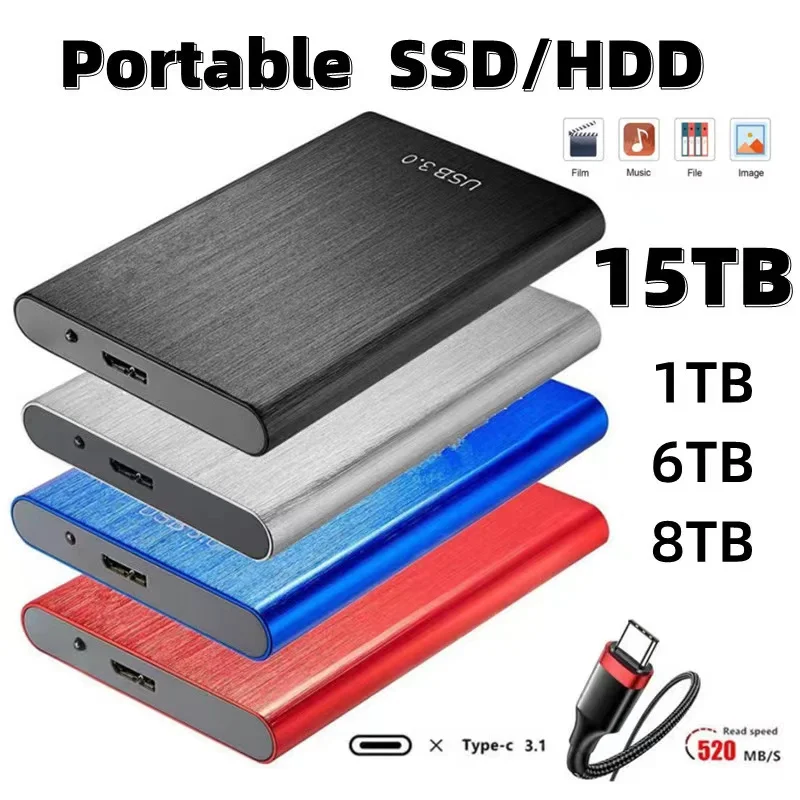 Преносим SSD-диск 1 ТБ USB 3.0 HDD 2 TB 4 TB Високоскоростен външен твърд диск за масово съхранение на данни Мобилни твърди дискове за настолни компютри/преносими компютри/Android