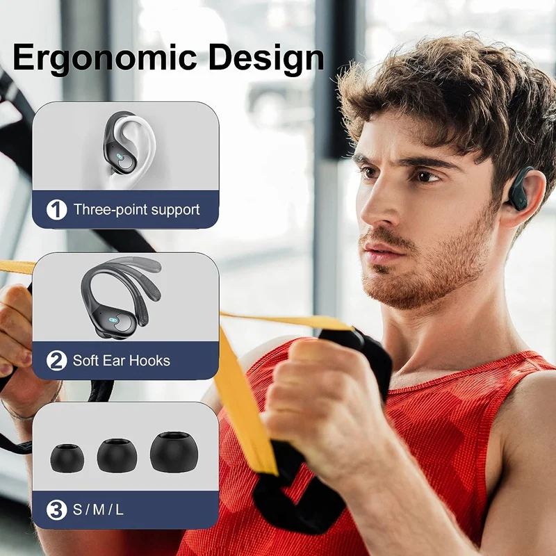 IPX8 Водоустойчиви слушалки за разговори ENC HD, ушите, Безжични спортни слушалки с дълбоки бас, черни