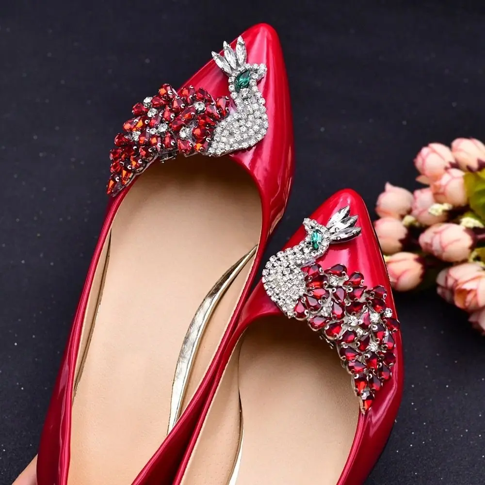 2 елемента Клипове За Сватбени обувки С Кристали Модни Кристални Декорации За Сватбени обувки Луксозен Дизайнерски Обувки с Диаманти и Павлином