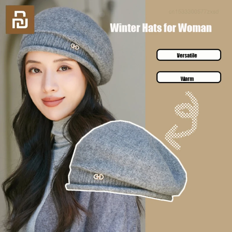 Дамски вълнени барети Youpin, топла зимна шапка-бини в стил френски художник, един прост носи в ретро стил, обикновена елегантни дамски зимни шапки за жени