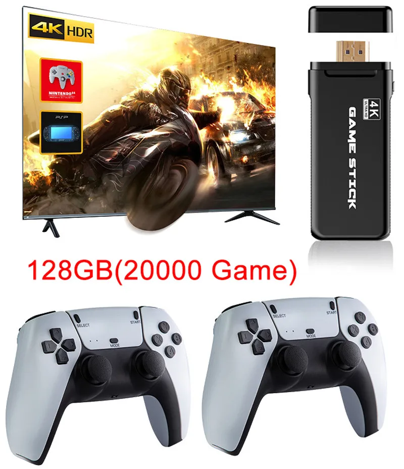 M8 4K Игра Stick Ретро Игрова конзола 64 GB 15000 Игри с Безжичен Контролер За GBA PS1 MD Подарък За момчетата 2023 Нова