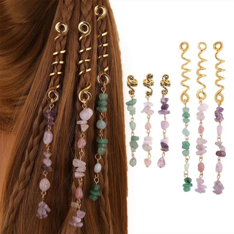 Окачване от цветно естествен камък, украса за коса, опашка, Кристален шнола за коса с дредами