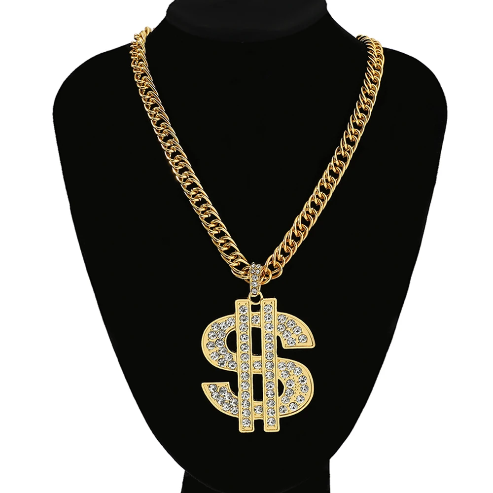 Хип-Хоп Рап Златен Цвят, Колие С Отложено във формата на щатския Долар, Луксозни Кристали, Символ на Долара, Колие за Рок-Бижута, Аксесоари