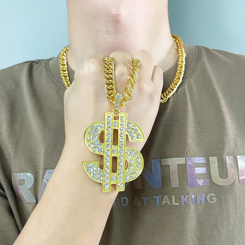 Хип-Хоп Рап Златен Цвят, Колие С Отложено във формата на щатския Долар, Луксозни Кристали, Символ на Долара, Колие за Рок-Бижута, Аксесоари