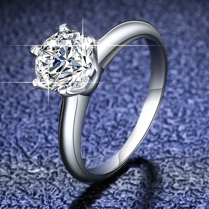 Луксозни Платинен пръстен PT950, Кръгли, Блестящи, 0,5 карата, 1 Карата, 2 карата, Цветни диаманти VVS1 D, Пръстени с муассанитом, Сватбени бижута за жени