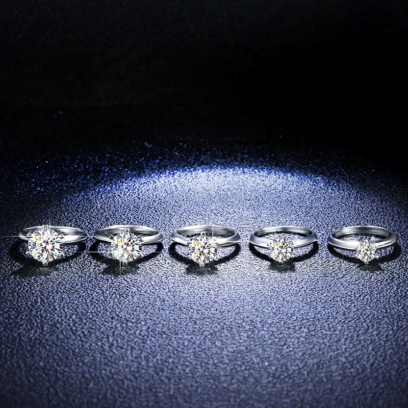 Луксозни Платинен пръстен PT950, Кръгли, Блестящи, 0,5 карата, 1 Карата, 2 карата, Цветни диаманти VVS1 D, Пръстени с муассанитом, Сватбени бижута за жени