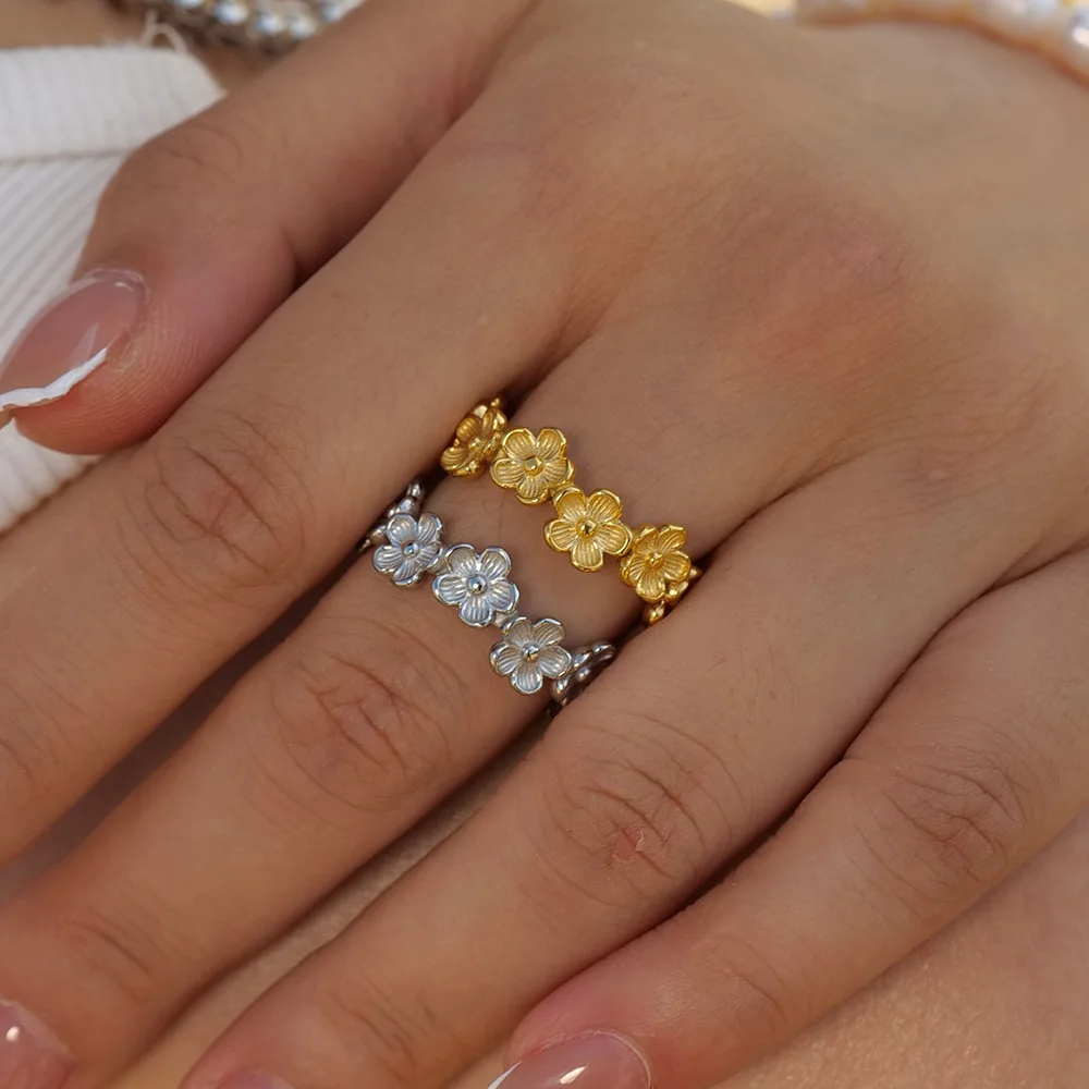 Реколта Водоустойчив пръстен с цвете Маргаритки за жени, пръстена на пръста от неръждаема стомана в корейски стил, бижута за Годеж, подаръци