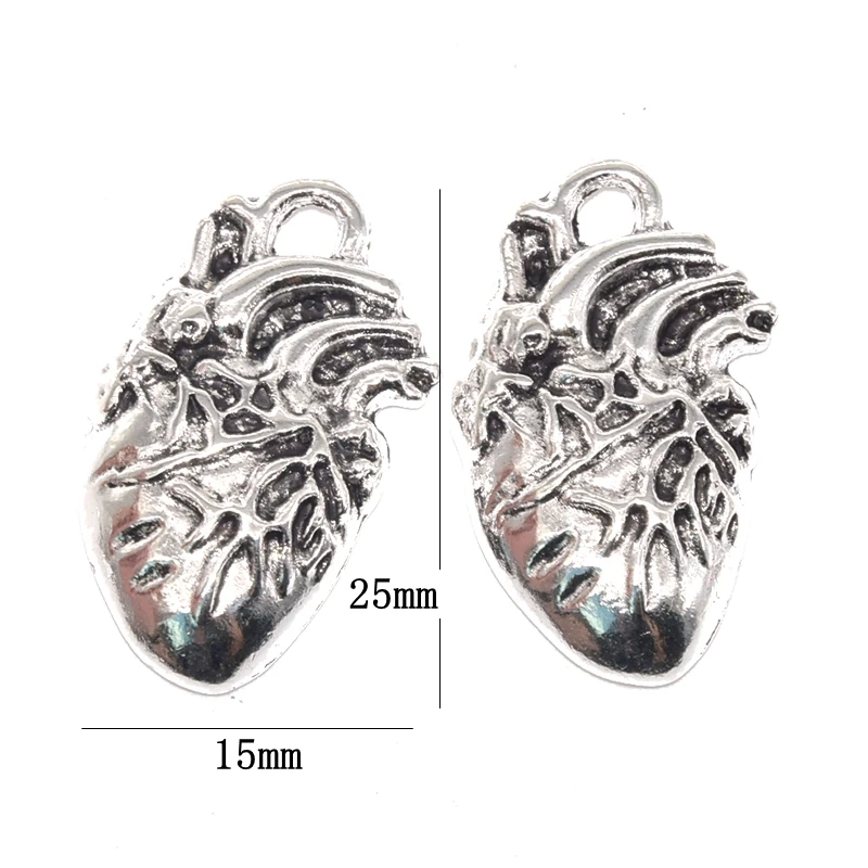 10шт Тибетски сребърен анатомический орган 3D Висулки във формата на Сърце Суспензия от Метални сплави За Колие направи си САМ Гривна, Обеци Производство на бижута