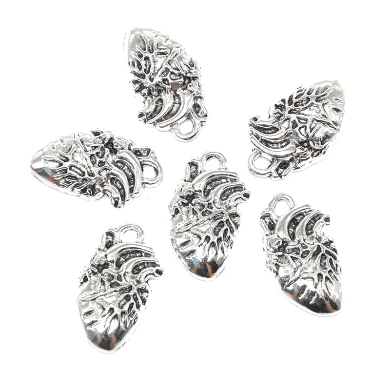 10шт Тибетски сребърен анатомический орган 3D Висулки във формата на Сърце Суспензия от Метални сплави За Колие направи си САМ Гривна, Обеци Производство на бижута
