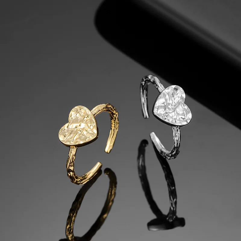Регулируеми пръстени с отворено сърце от сребро 925 проба за жени и момичета, златен/сребърен пръстен във формата на опашката, подаръци за Свети Валентин