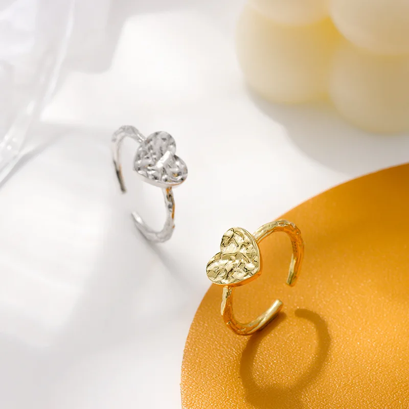 Регулируеми пръстени с отворено сърце от сребро 925 проба за жени и момичета, златен/сребърен пръстен във формата на опашката, подаръци за Свети Валентин