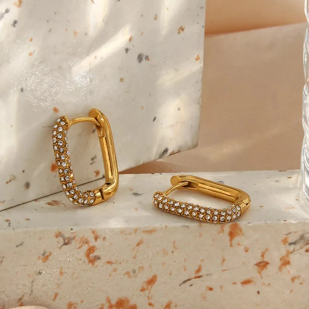 Модни U-образни квадратни обеци-халки с цирконием за жени, луксозни сватбени естетически декорации от неръждаема стомана aretes 2023