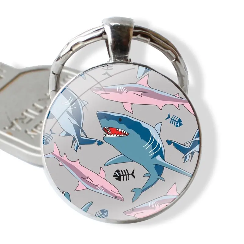 океан, кит акули, риба, стъклен ключодържател с кабошоном, автомобилни ръчно изработени ключодържатели