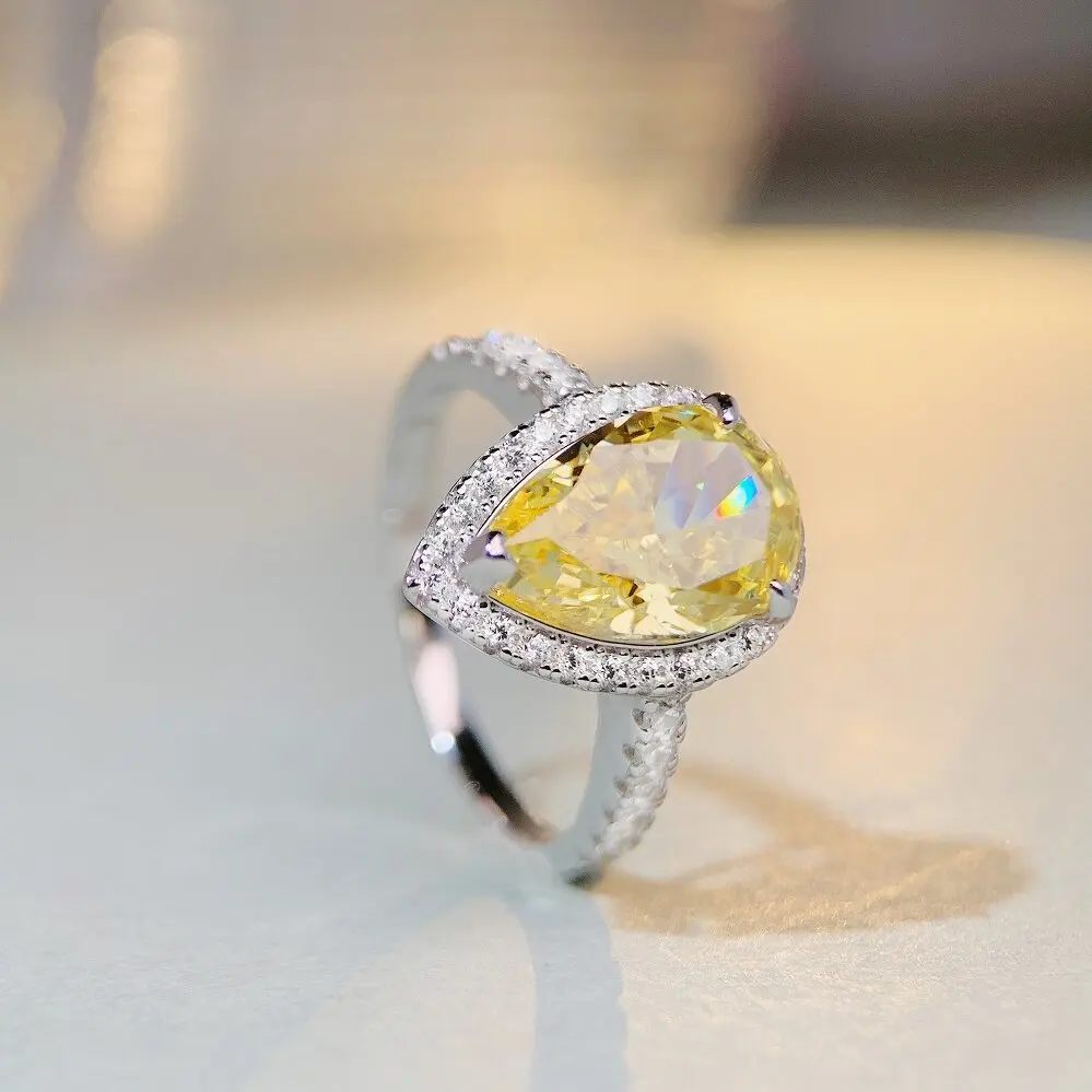 Модни луксозни пръстени с кубическим цирконием, жълт КАМЪК, пръстен с топчета във формата на капка вода, пръстен с цирконием 925 за жени, Безплатна доставка, годишнина