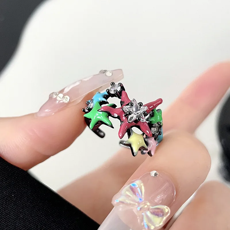 Нови цветни пръстени с Пентаграма на Допамин, Женски дизайн Sweet Cool Spice Girls, Индивидуално Регулируем пръстен, подарък за Парти