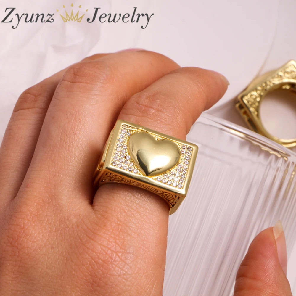 5 бр. пръстен с циркониевыми сърца За жени, позлатените Регулируема геометрично пръстен във формата на сърце, на тенденциите, 2023, Сватбен естетически бижута подарък