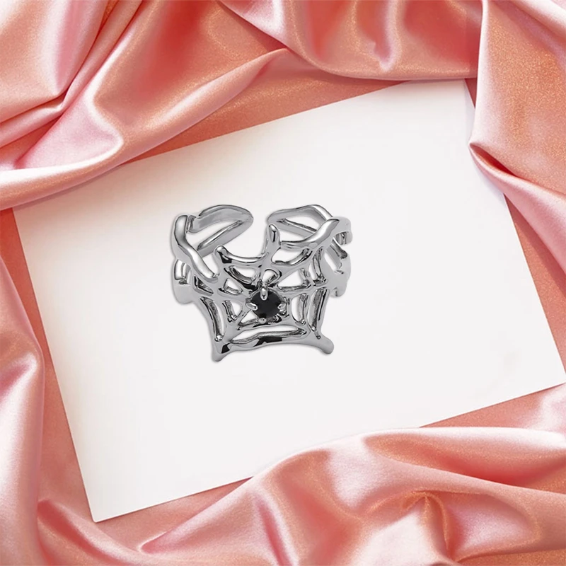 Готически Нередовни пръстени с паяжини от цирконий, Дамски черни Кристални Кухи Пръстени в стил Пънк със забавни животни, подарък за парти, бижута