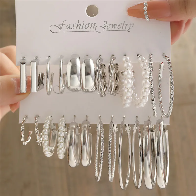 TOBILO Сребрист цвят, обеци с перли, комплект за жени, бижута, Реколтата, обеци с геометричен кръг, Модни подаръци